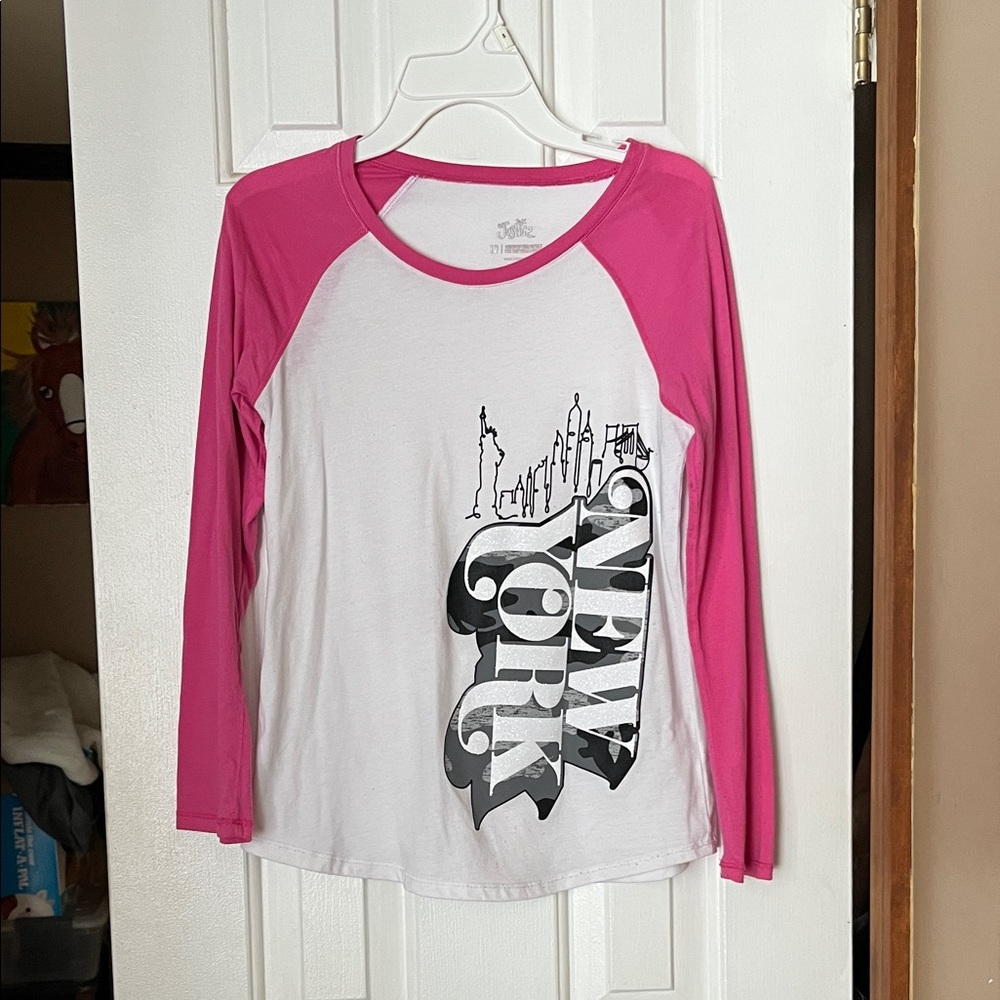 Justice Pink and White New York Long Sleeve Tee